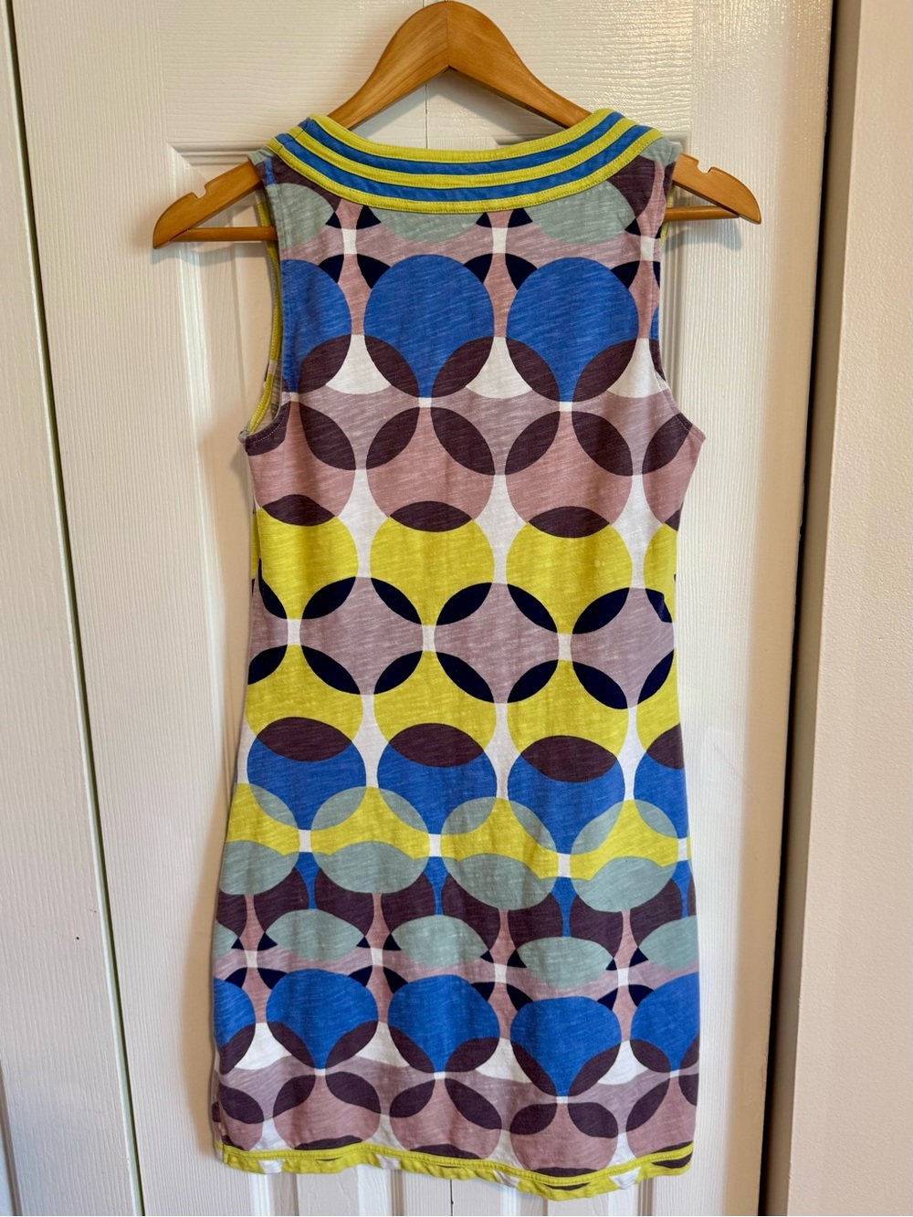 Boden Blue & Yellow Geometric Print Knit Sleeveless Shirt Dress Size 4 - Picture 3 of 7